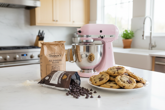 Soft and chewy gluten-free chocolate chip cookies with Guittard chocolate chips fresh from the oven
