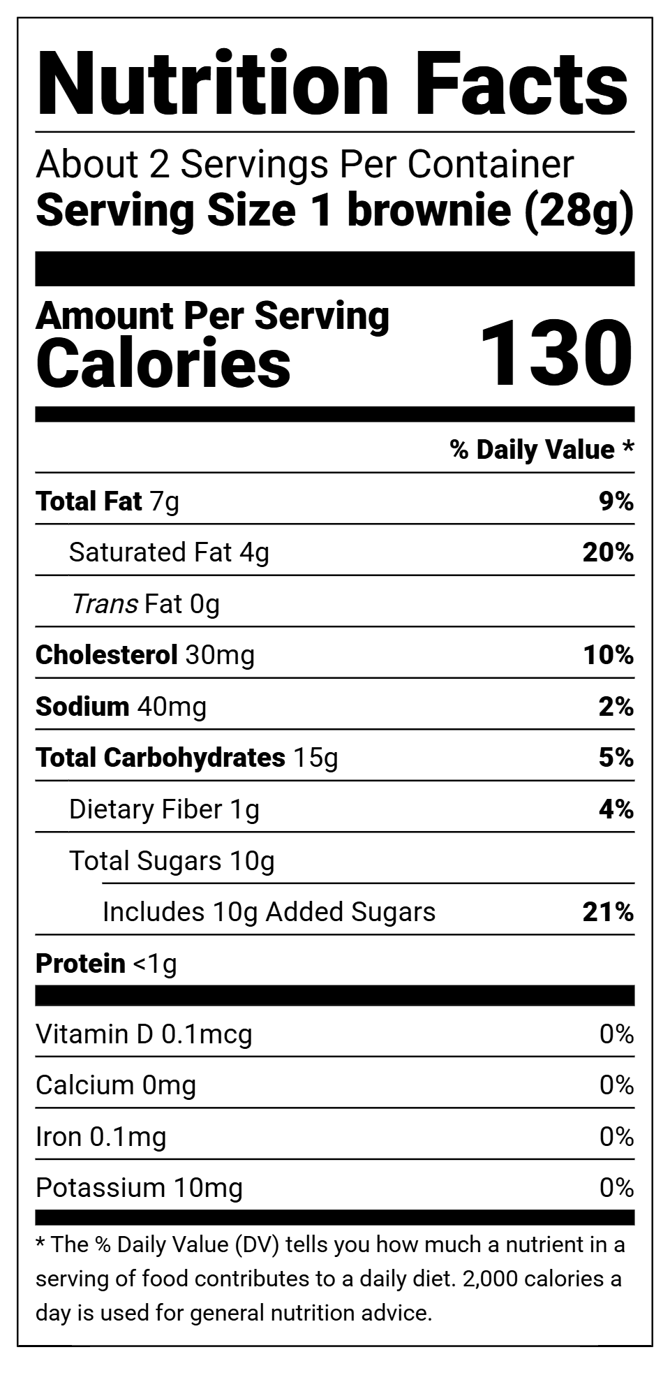 Nutrition Facts for Chocolate Fudge Brownies 18 2-packs